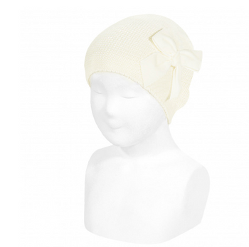 GARTER STITCH KNIT HAT WITH BIG VELVET BOW